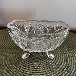 Beautiful Footed Clear Crystal Cut Candy or Trinket Dish Vintage It is pristine.